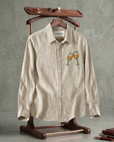 Beige Cheers Patch Slub Linen Shirt